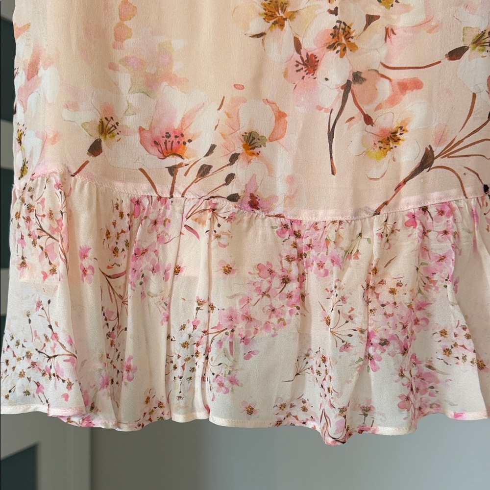 Twin-Set Pink Floral Tie-Neck Cap Sleeve Blouse - Picture 11 of 13